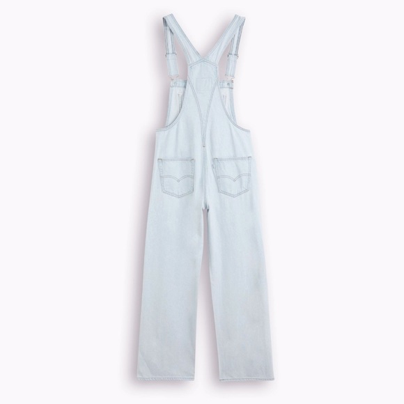 Levi’s Silvertab Bib Baggy Straight Leg Light Blue Wash Overalls - Picture 12 of 13